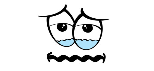 Crying, grieve face. watering eyes. Eyes full of tears. Cartoon comic sorrow face. Sad expression. Tears and expression. Sick or illness face. distress, aggrieve mouth. Cry, water drop person.