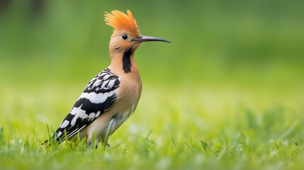 Eurasian Hoopoe (Upupa epops) perch on grass grown. Generative AI