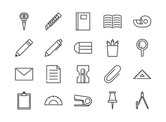 Set of stationery icons, vector illustration, editable stroke