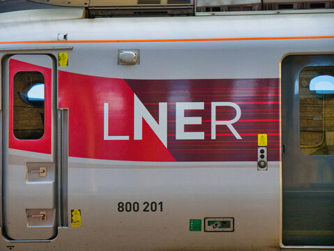 York, UK - Nov 24 2023: The corporate logo of London North Eastern Railway (LNER), a British train operating company. LNER is owned by DfT OLR Holdings for the Department for Transport in the UK.