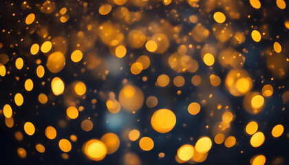 Fototapeta na wymiar Golden Bokeh with Raining Light and Gold Confettis - Night Lights and City Lights