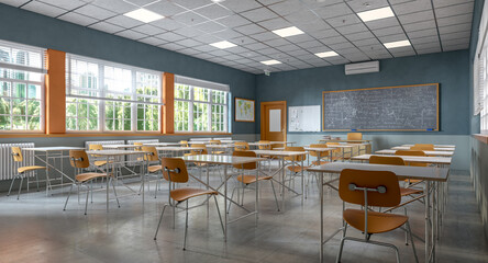 3d render interior traditional school classroom