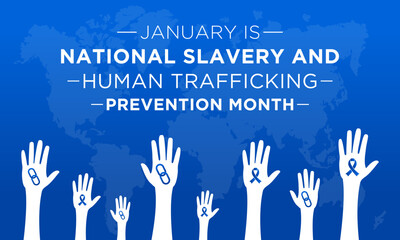 National Slavery and Human Trafficking Prevention Month is observed every year on january. Vector illustration on the theme of National Human Trafficking Awareness Month. Template for banner design.