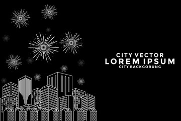 Fototapeta premium Vector illustration of a festive fireworks display over the city at night scene for holiday and celebration background design.