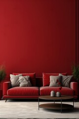 Modern luxury living room interior background, living room interior mockup, interior with Red wall