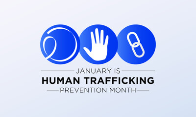 Obraz premium National Slavery and Human Trafficking Prevention Month is observed every year on january. Vector illustration on the theme of National Human Trafficking Awareness Month. Template for banner design.
