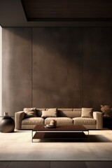Modern luxury living room interior background, living room interior mockup, interior with Sepia wall