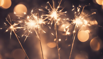 Sylvester New Year Party with Sparkling Sparklers and Bokeh Lights - Holiday Greeting Card