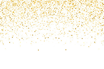 Golden glitter dust particles confetti on transparent background. Shine falling gold dust lights....