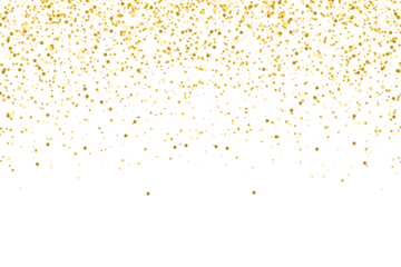 Golden glitter dust particles confetti on transparent background. Shine falling gold dust lights. abstract luxury gold confetti border.