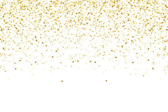 Golden glitter dust particles confetti on transparent background. Shine falling gold dust lights. abstract luxury gold confetti border.