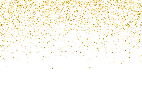 Golden glitter dust particles confetti on transparent background. Shine falling gold dust lights. abstract luxury gold confetti border.