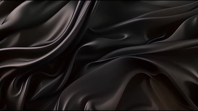 4k seamless Wave Black satin fabric Background. Silk cloth fluttering in the wind. tenderness and airiness.3D digital animation of a waving cloth. Beauty