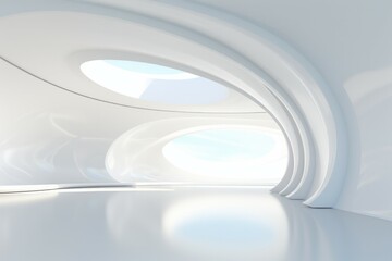 Abstract Futuristic Architecture Circular Concentric Background. Wave Outdoor Structures. Minimal...