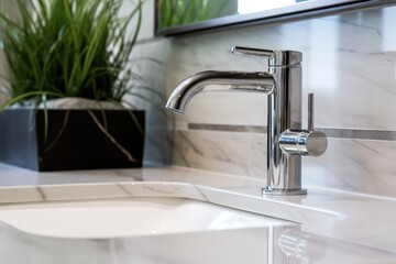 Closeup Of Faucet And Sink In Pristine Bathroom