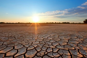 Muurstickers Drought Causes Water Shortage, Resulting In Dry, Cracked Field © Anastasiia