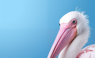 Creative animal concept. Pelican peeking over pastel bright background.