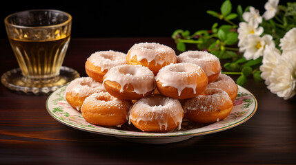 Fototapeta na wymiar Donuts in a plate on the table