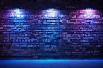 Old Brick Wall With Neon Lights On Dark Night Street