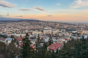 Tbilisi at sunset panoramic view from Mtatsminda Park