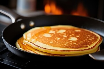 Delicious Breakfast Concept: Pancakes Sizzling In A Pan