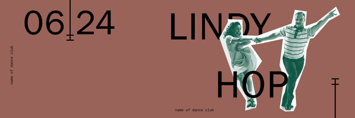 Invitation to lindy hop dance class. Young people dancing retro dace. Dance school ad. Contemporary art. Poster in retro style. Concept of retro style, dancing activity, entertainment, party. Poster