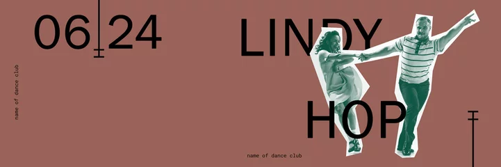 Selbstklebende Fototapete Tanzschule Invitation to lindy hop dance class. Young people dancing retro dace. Dance school ad. Contemporary art. Poster in retro style. Concept of retro style, dancing activity, entertainment, party. Poster
