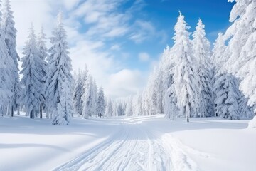 Fototapeta na wymiar Winter Forest With Snowcovered Fir Trees And Snowdrifts
