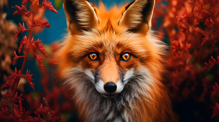 Obraz premium Intense Gaze of a Red Fox in Autumn Flora