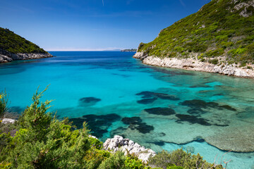 Morski krajobraz, urlop w Grecji, piękna wyspa Korfu - obrazy, fototapety, plakaty