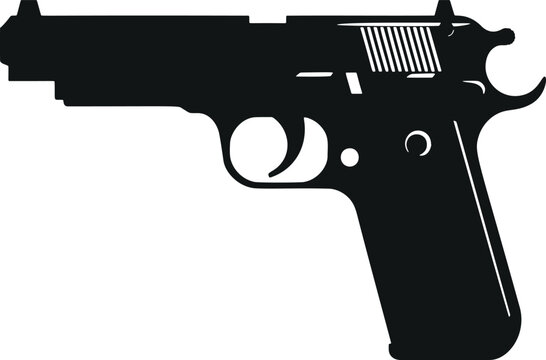 black pistol silhouette on white background clip art preview