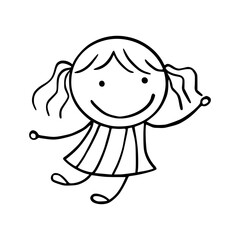 Hand-Drawn Line Art Cartoon of Happy Kids. Children Illustration.