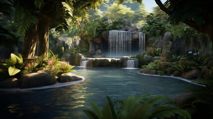 "Tranquil Waters: A Garden's Secret Waterfall"