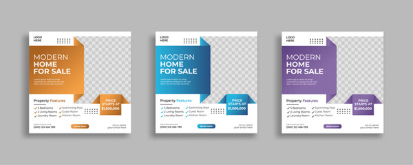 Real estate social media post square web banner template