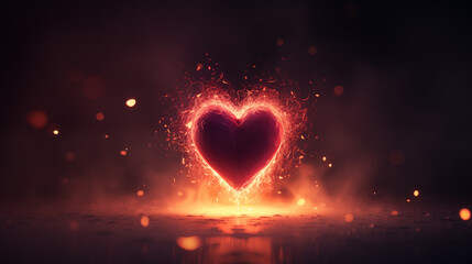 a beautiful red heart that lights up and sparkles on a dark background and symbolizes passionate love
