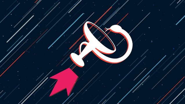 Medicine symbol flies through the universe on a jet propulsion. The symbol in the center is shaking due to high speed. Seamless looped 4k animation on dark blue background with stars