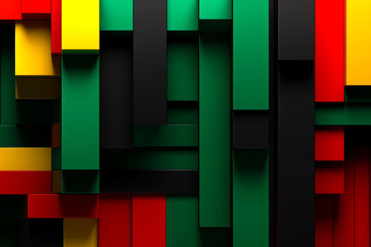 Geometric Shapes In Pan African Colors. Abstract Art For Black History Month. Red, Green, and Yellow Rectangles Background. Kwanzaa