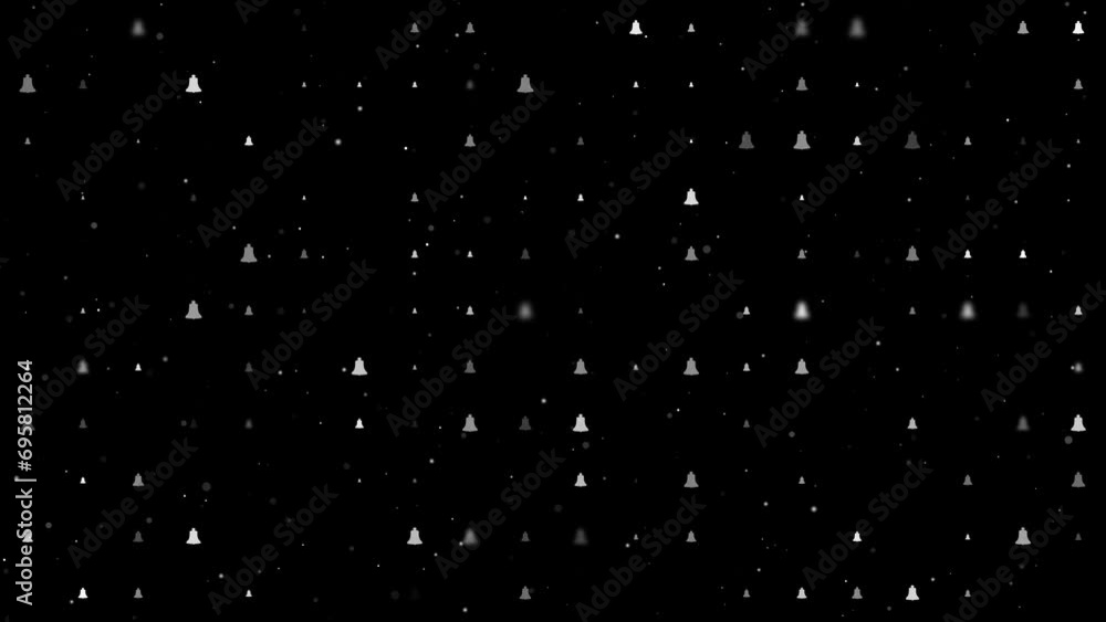 Poster template animation of evenly spaced vintage bell symbols of different sizes and opacity. animation o