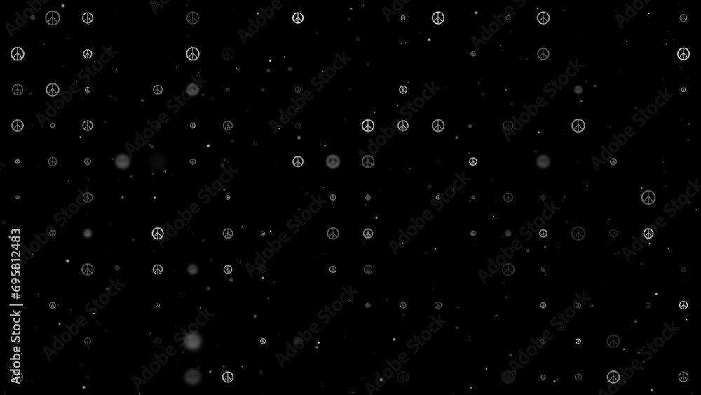 Poster template animation of evenly spaced peace symbols of different sizes and opacity. animation of trans
