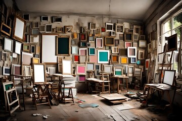 An artist's studio with blank frames, waiting to be filled with colorful expressions of creativity.