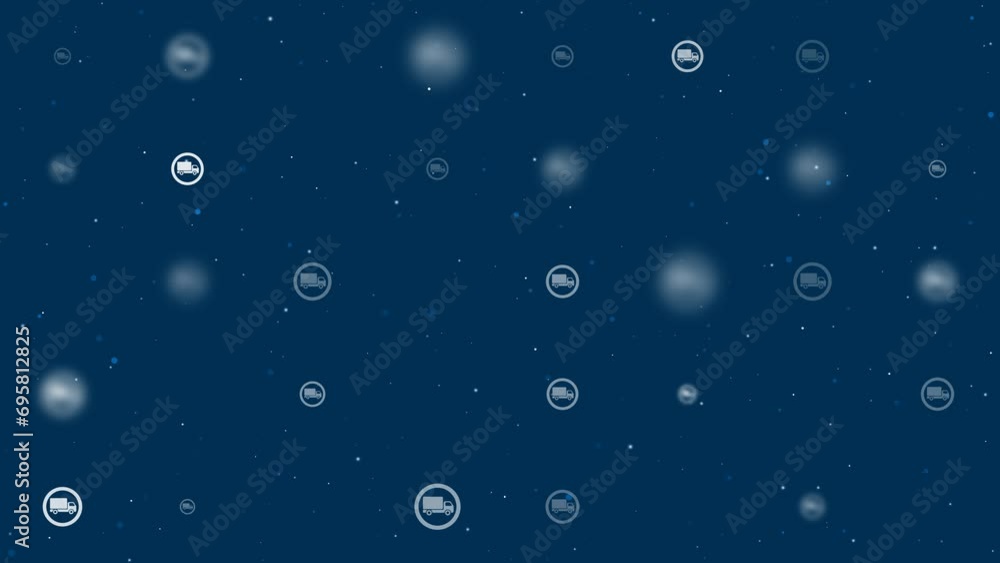 Poster template animation of evenly spaced truck traffic signs of different sizes and opacity. animation of