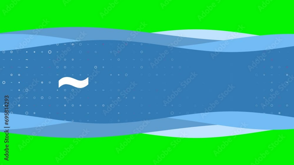 Aufkleber animation of blue banner waves movement with white tilde symbol on the left. on the background there