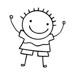 Hand-Drawn Line Art Cartoon of Happy Kids. Children Illustration.