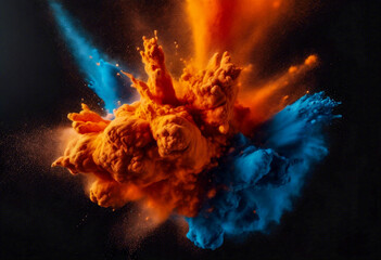 Fulmini di Vivacità- Polvere Blu, Gialla e Arancione in Esplosione su Nero