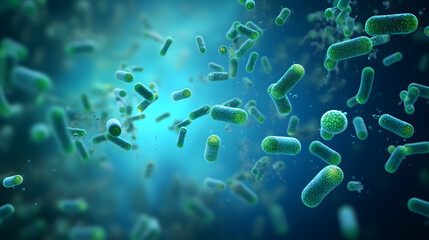 Fototapeta na wymiar green bacteria illustration in blue background