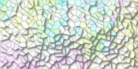 Multicolor Broken Stained Glass Background with White lines. Voronoi diagram background. Seamless pattern shapes vector Vintage Illustration background. Geometric Retro tiles pattern.	
