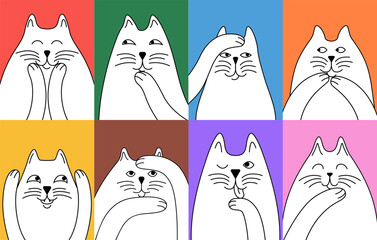 Funny cats with different emotions hand drawn. Doodle illustration for your design.