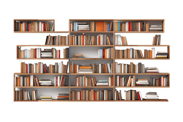 Bookshelf Design: Modern Wooden Shelves Filled with Books - Artistic Wall-Mounted Bookcase, Home Library, Literature Display, Organized Reading Collection, Interior Decor, Geometric Shelf Layout