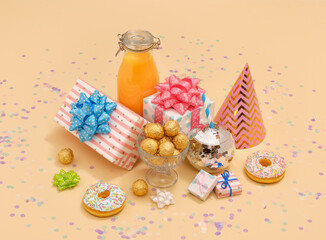 Bright positive emotions. Festive and colorful mood. Pleasant holiday and sweets.