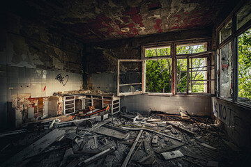 The abandoned tuberculosis hospital for the military in Spain. - obrazy, fototapety, plakaty